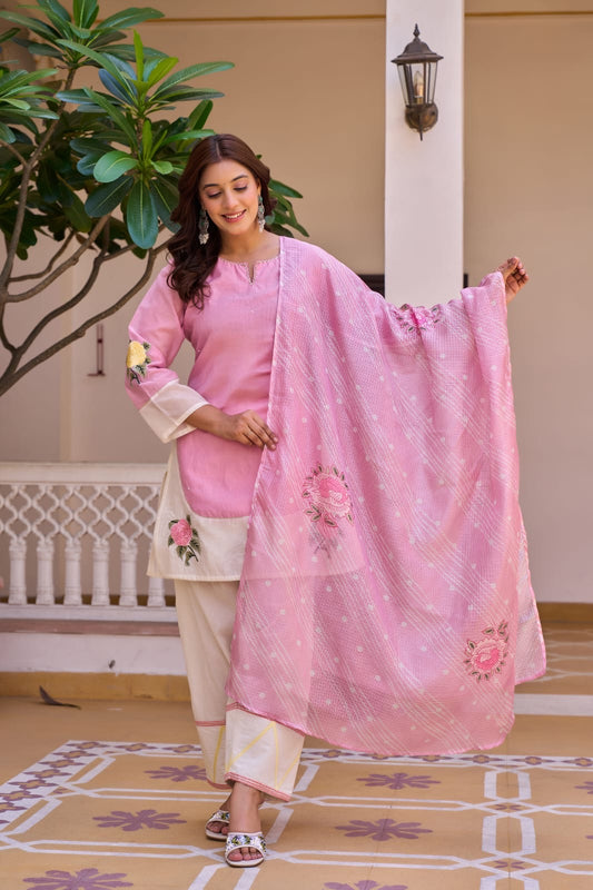 Chandari cotton with kota doria dupatta and Farshi salwar