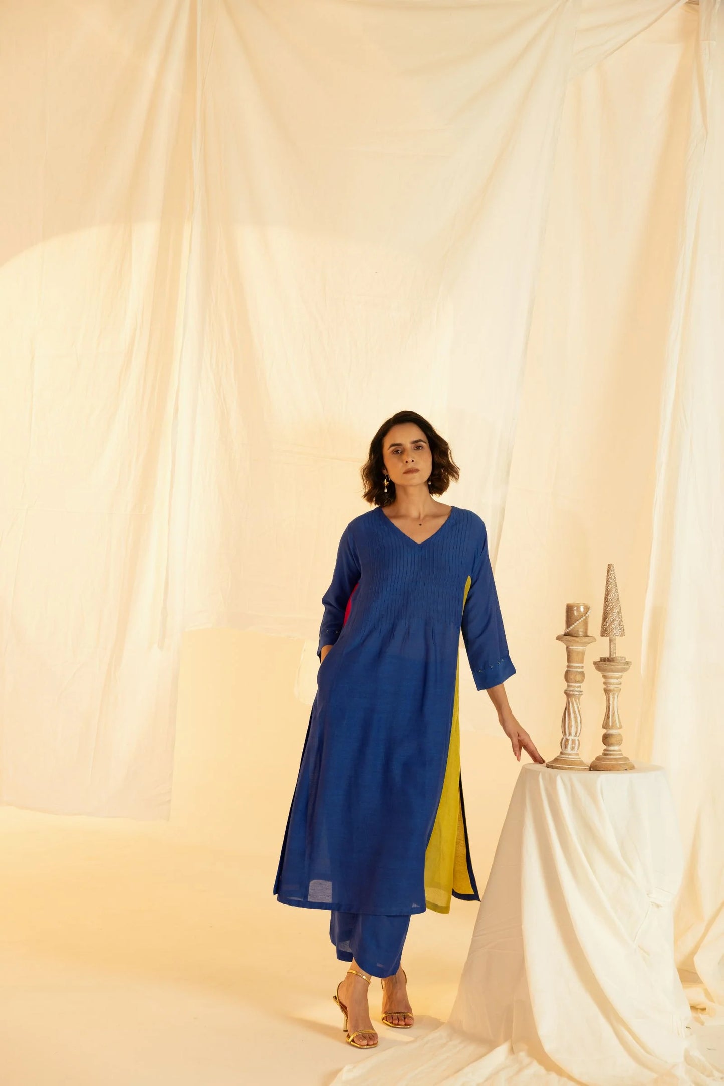 Royal blue pure linen Indian Co ord set
