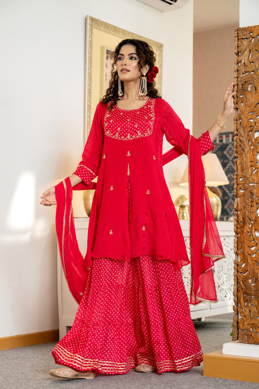 Red Bandhani divider set