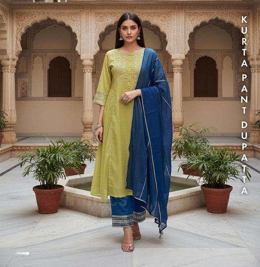 Green mul chandari with classy royal blue dup gota detailing
