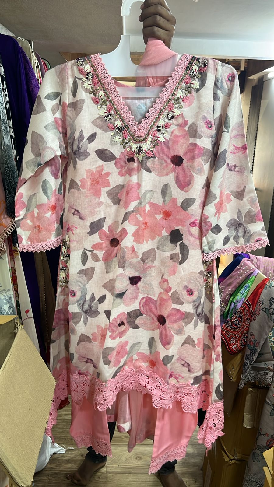 Floral linen short kurta set