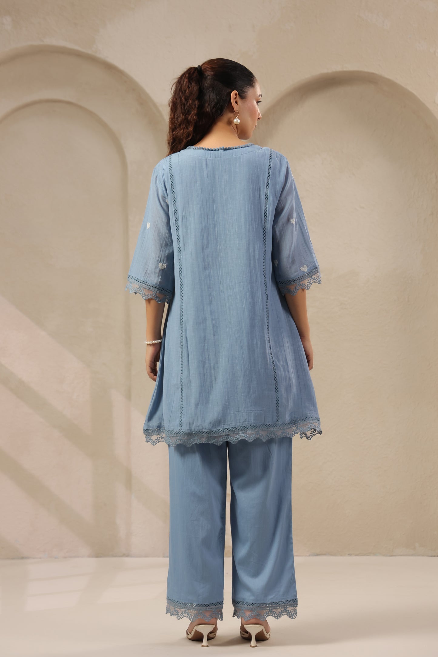 Heart blue pink mul chandari co ord set