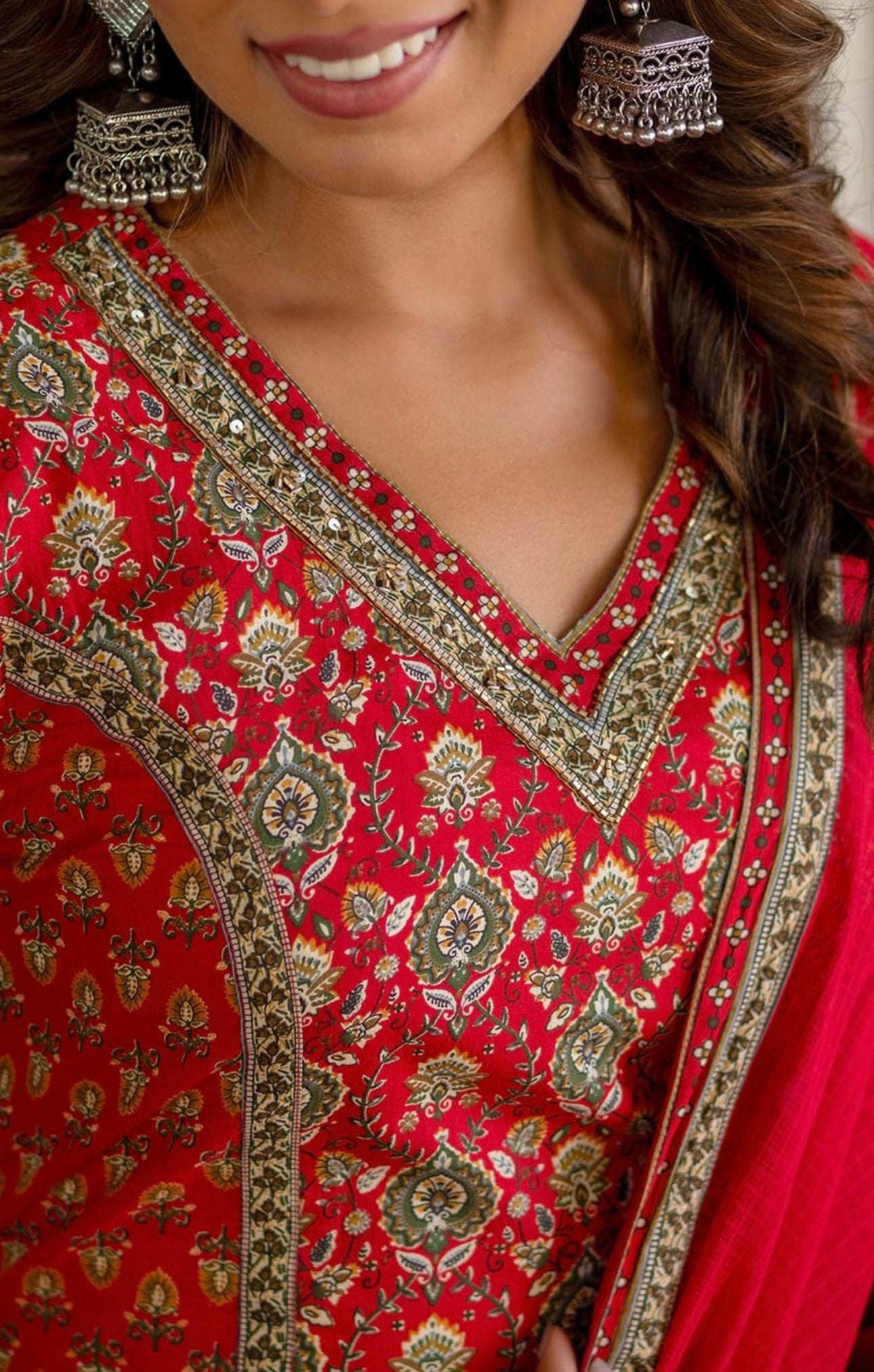 Red cotton kota doria suit