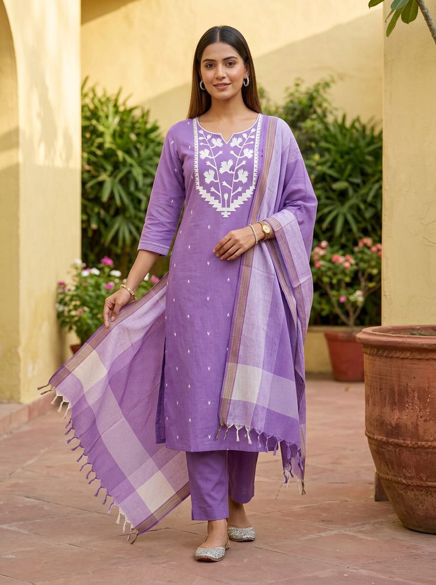 Purple  pure cotton Jamdani 3 pc suit (Copy)
