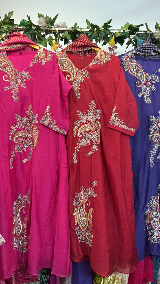 Heer Classy hand work mul chandari Aline suit