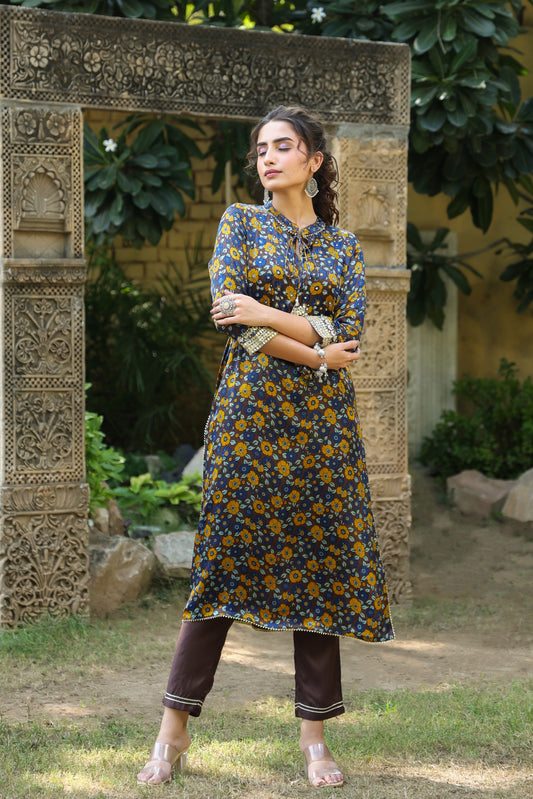 Brown/mustard Gajji kurta pant