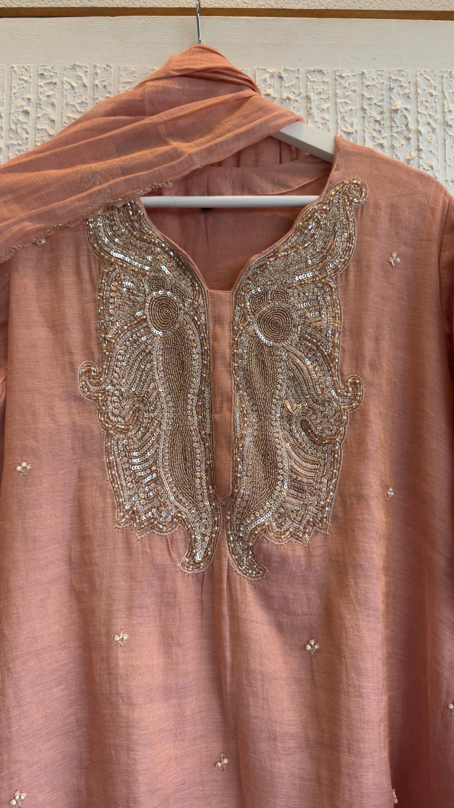 Luxe tissue chandari  Farshi pants with short straight kurta  suit