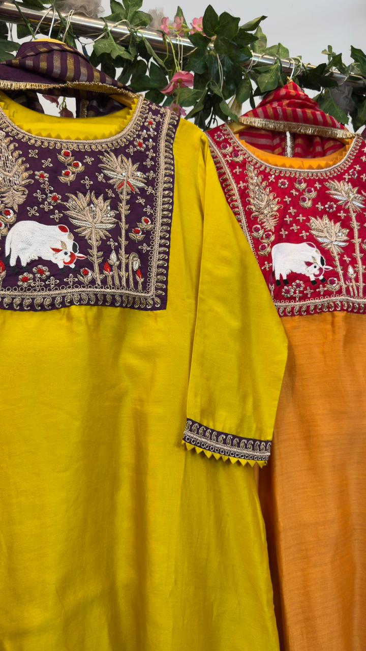 Picwai mul chandari premium suit with tissue organza Dupatta and pants