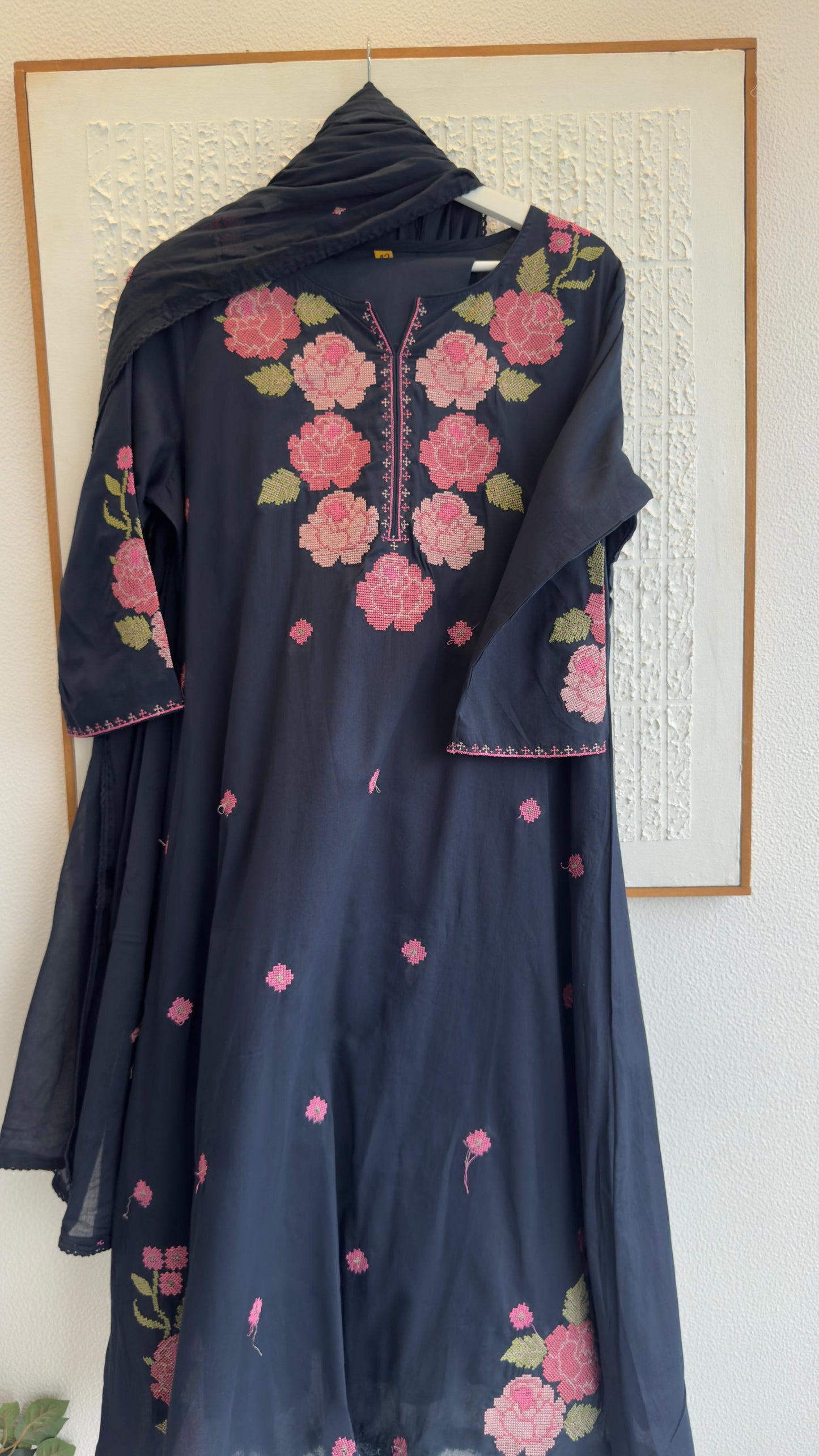 Rose cross embroidery cotton Aline suit