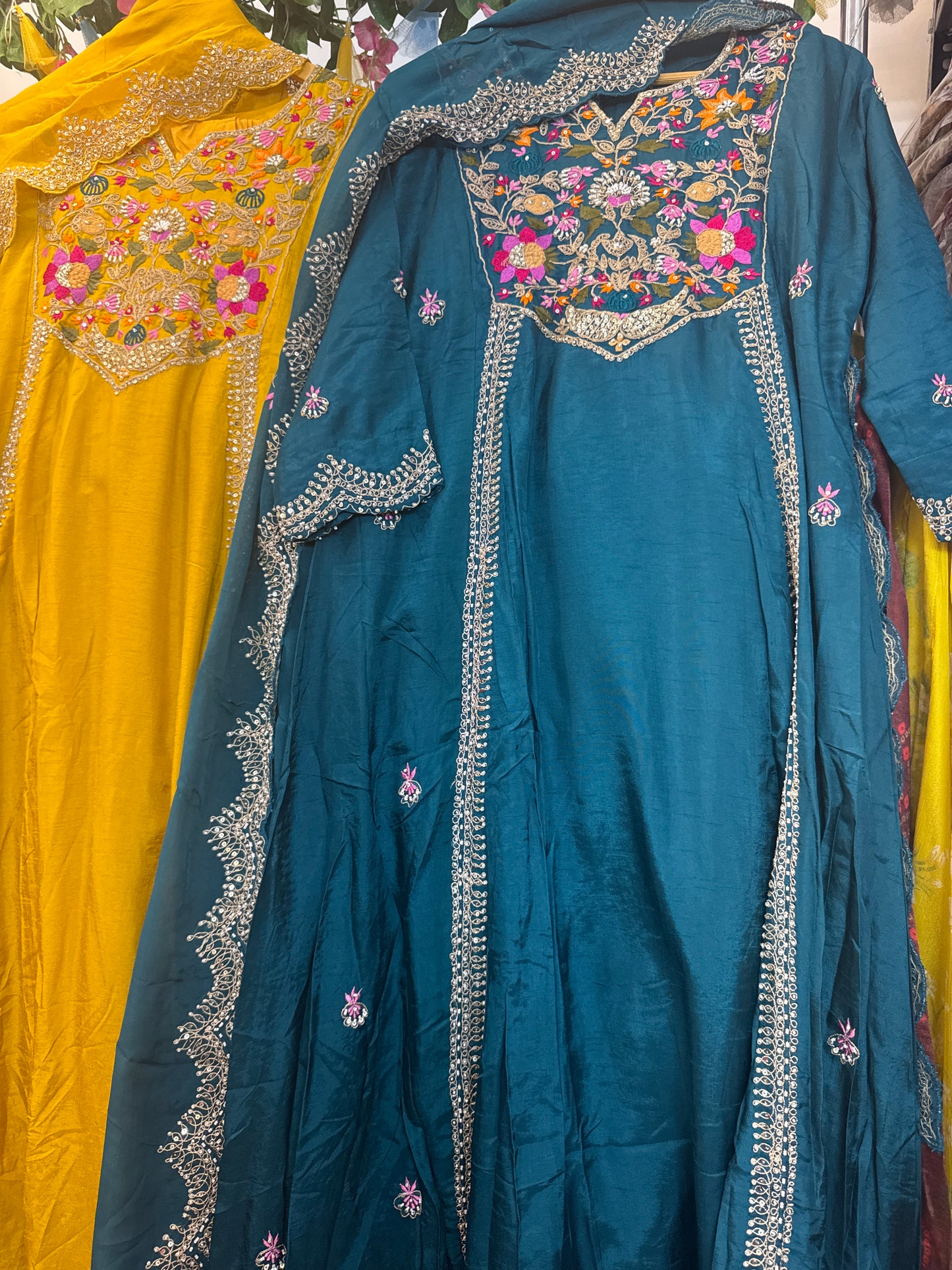 Premium Anarkali ( yellow/blue/wine)
