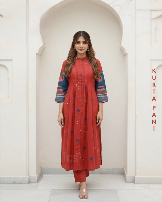Brick cotton Ajrakh kurta pant