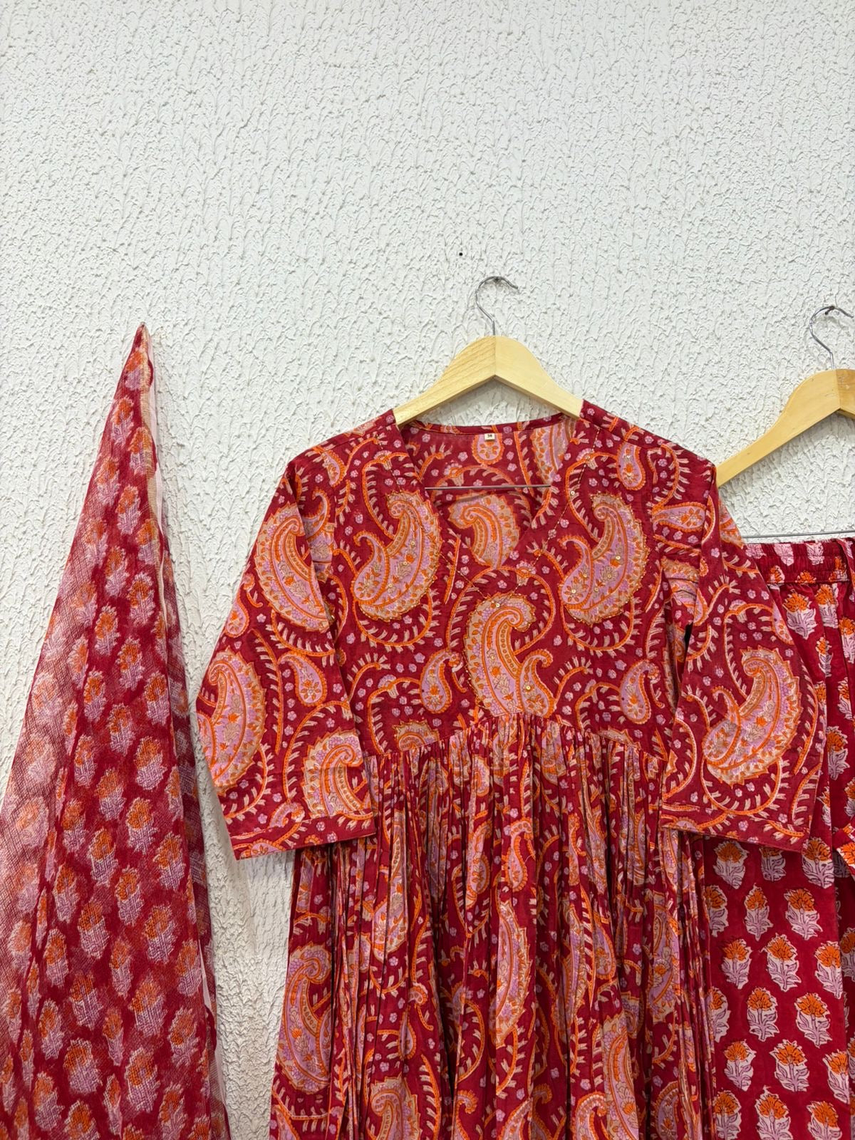 Ritu kumar print Cotton Anarkali pants with kota doria dupatta