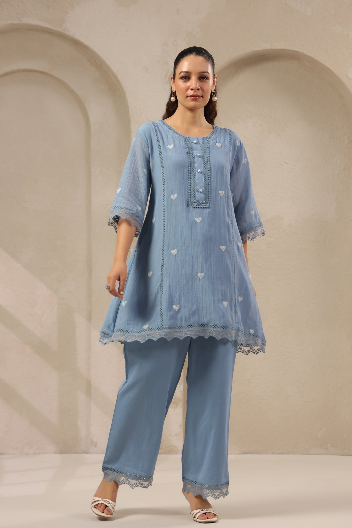 Heart blue pink mul chandari co ord set