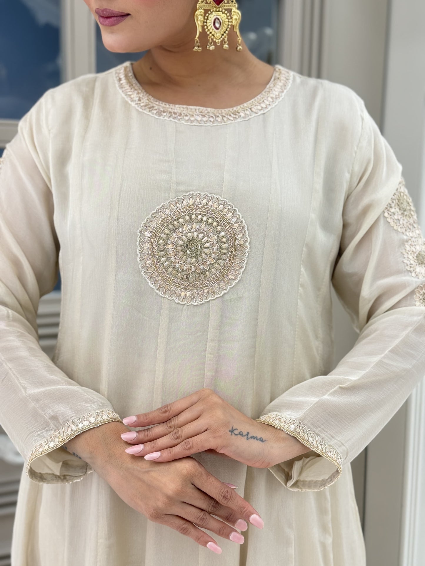 Ivory pure chinon Anarkali