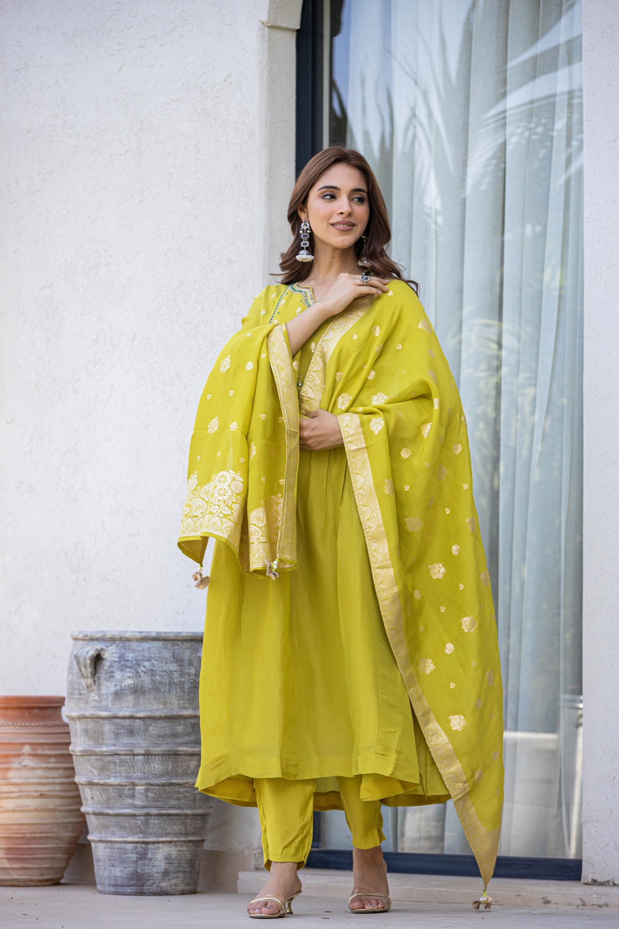 Green organza tissue Anarkali
