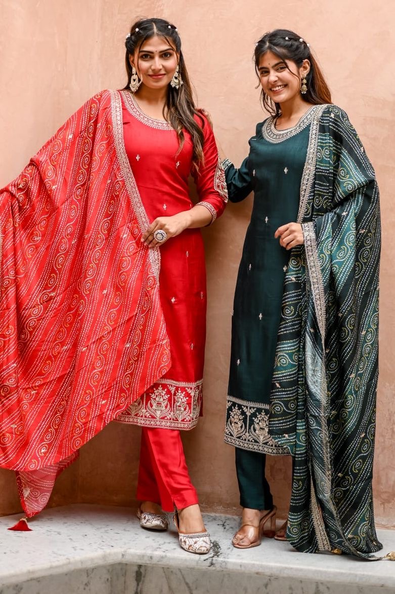 Ethnic Bandhani suit in 3 beautiful colours
