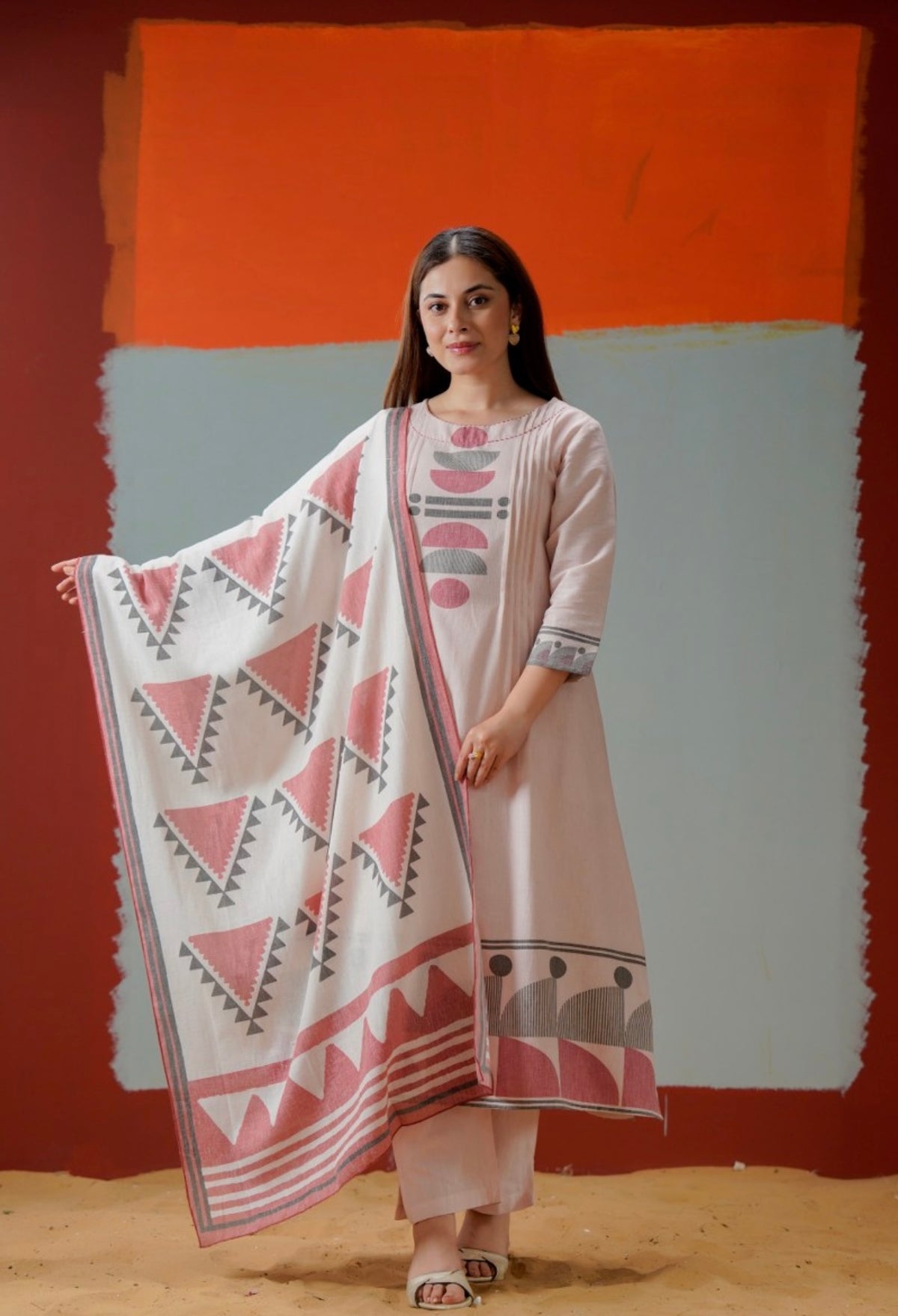 DESERT ROSE IVORY PRINTED KURTA SET