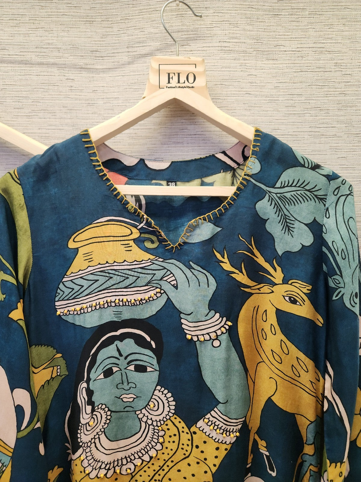 Blue chitra Kamkari model kurta pant set