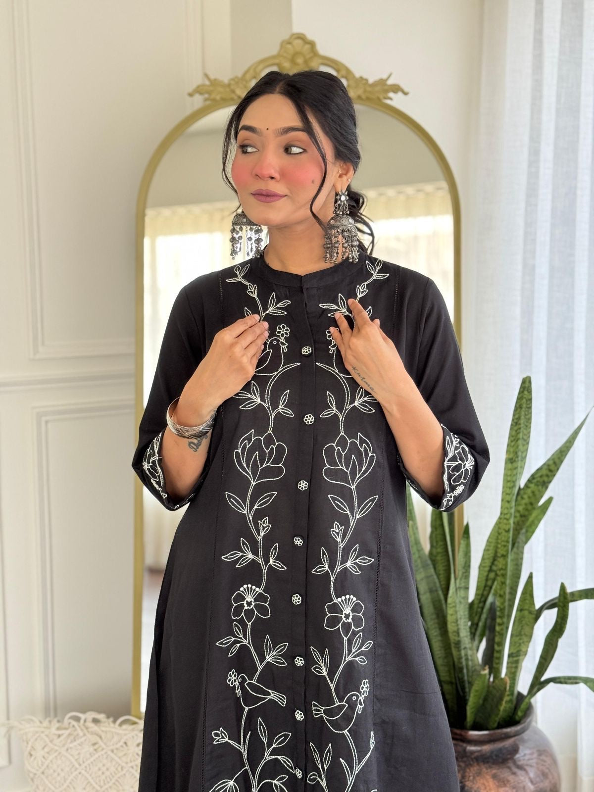 Black cotton embroidery kurta pant