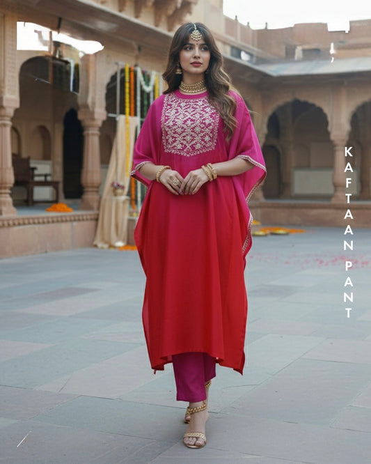 Pink ombré silk kaftan pants set