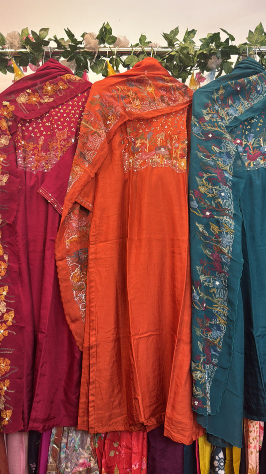 Katha work silk suits
