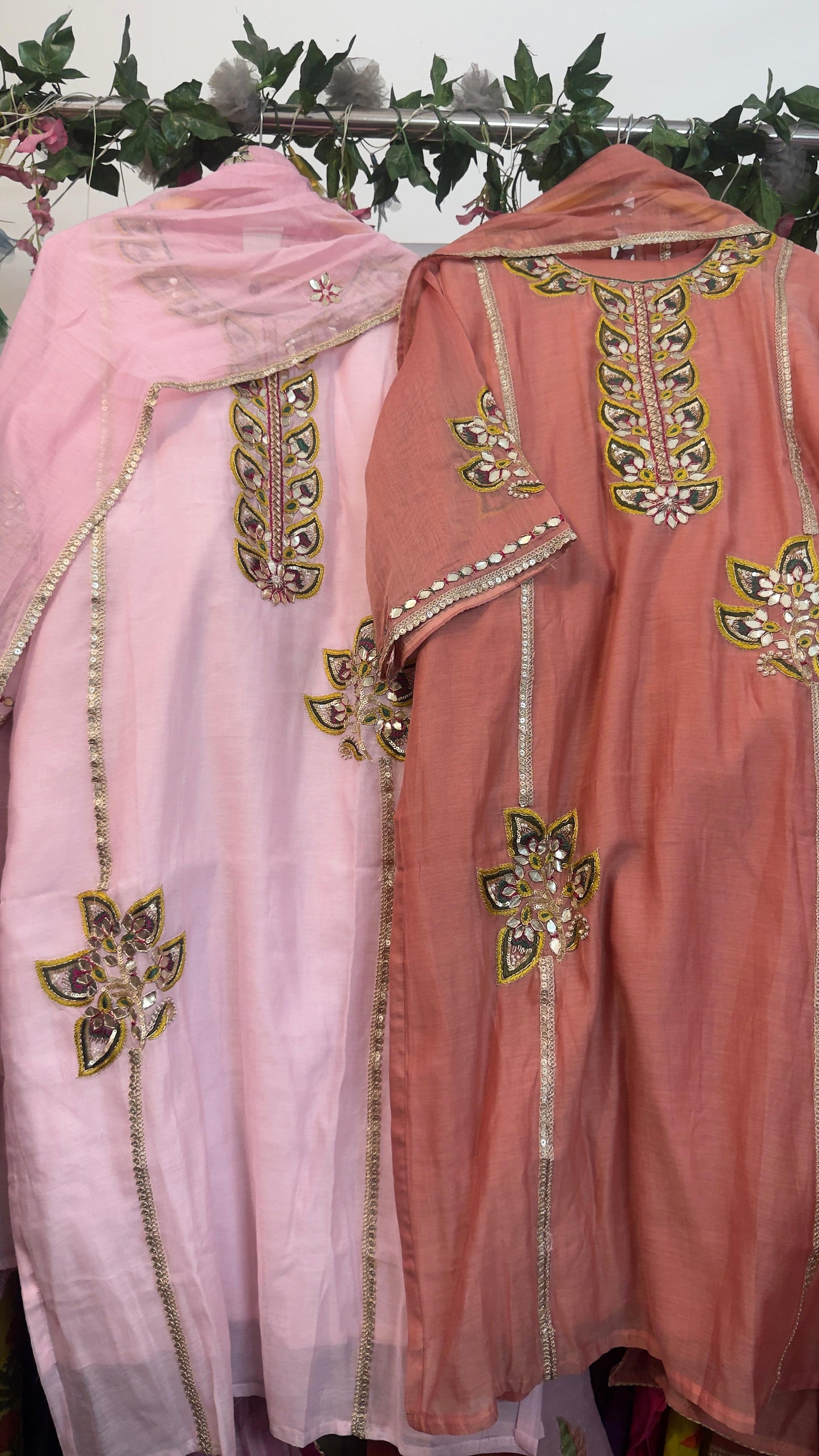 Heavy gota work satright mul chandari suit