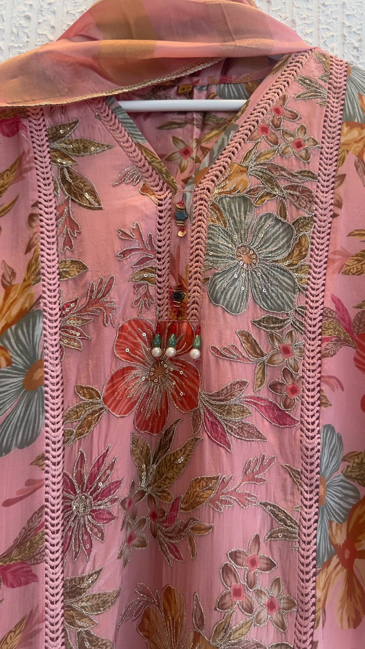 Crepe floral digit print Farshi salwar suit