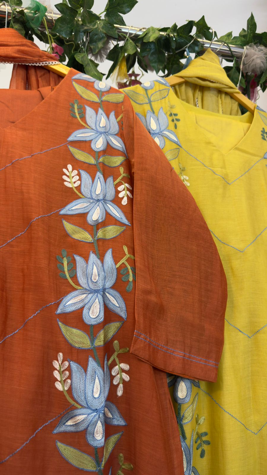 Lotus embroidery mul chandari straight suit