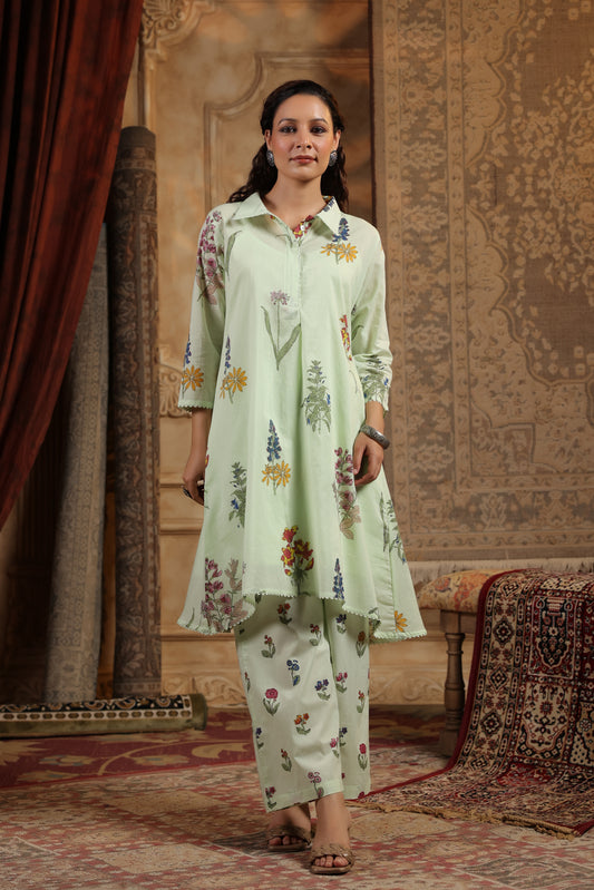 Mul cotton pista green co ord set