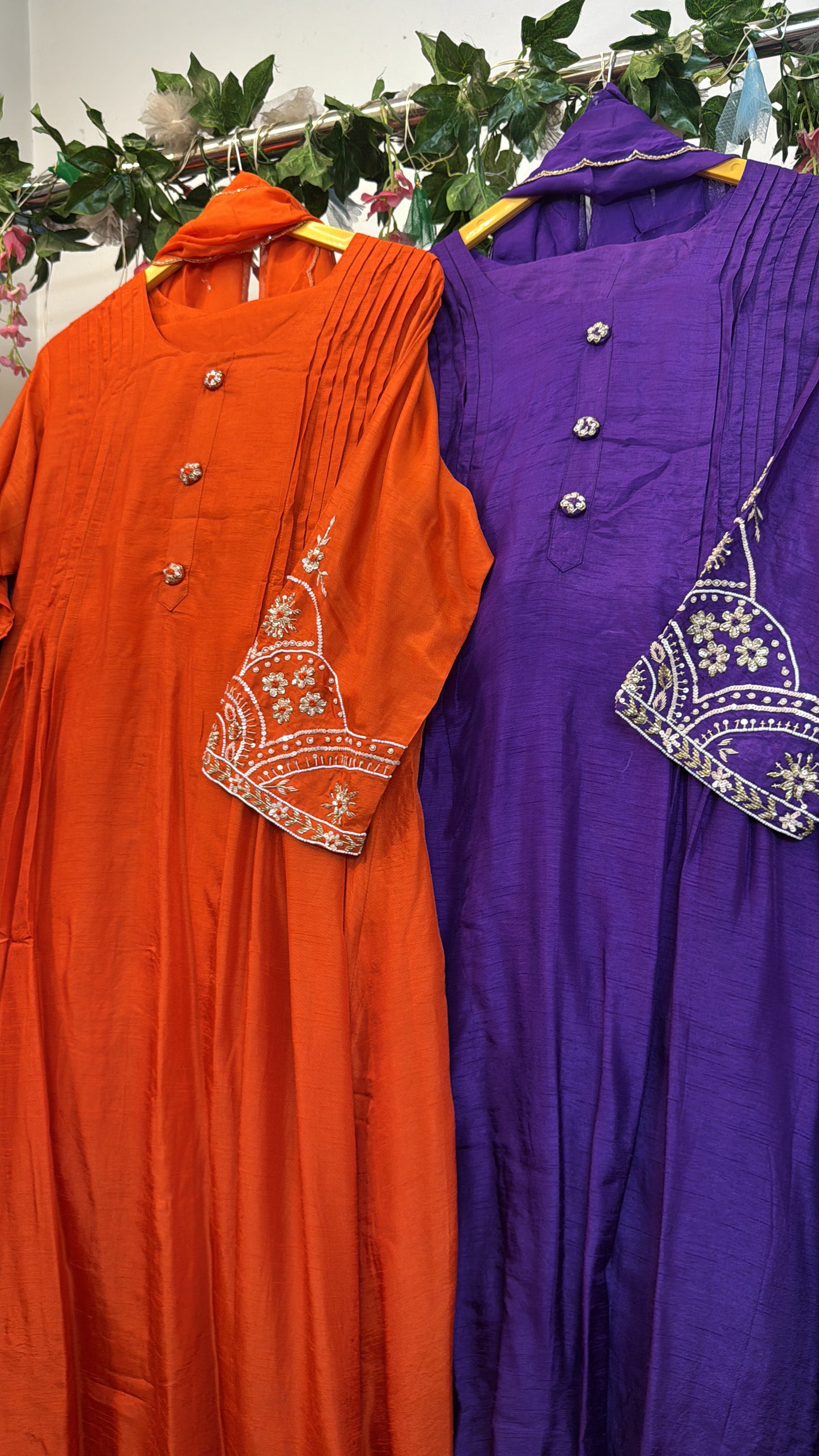 Silk Moti hand work Anarkali