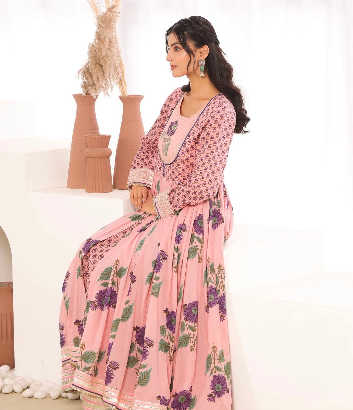 Double layer cotton gown with gota detailing ( length 53)