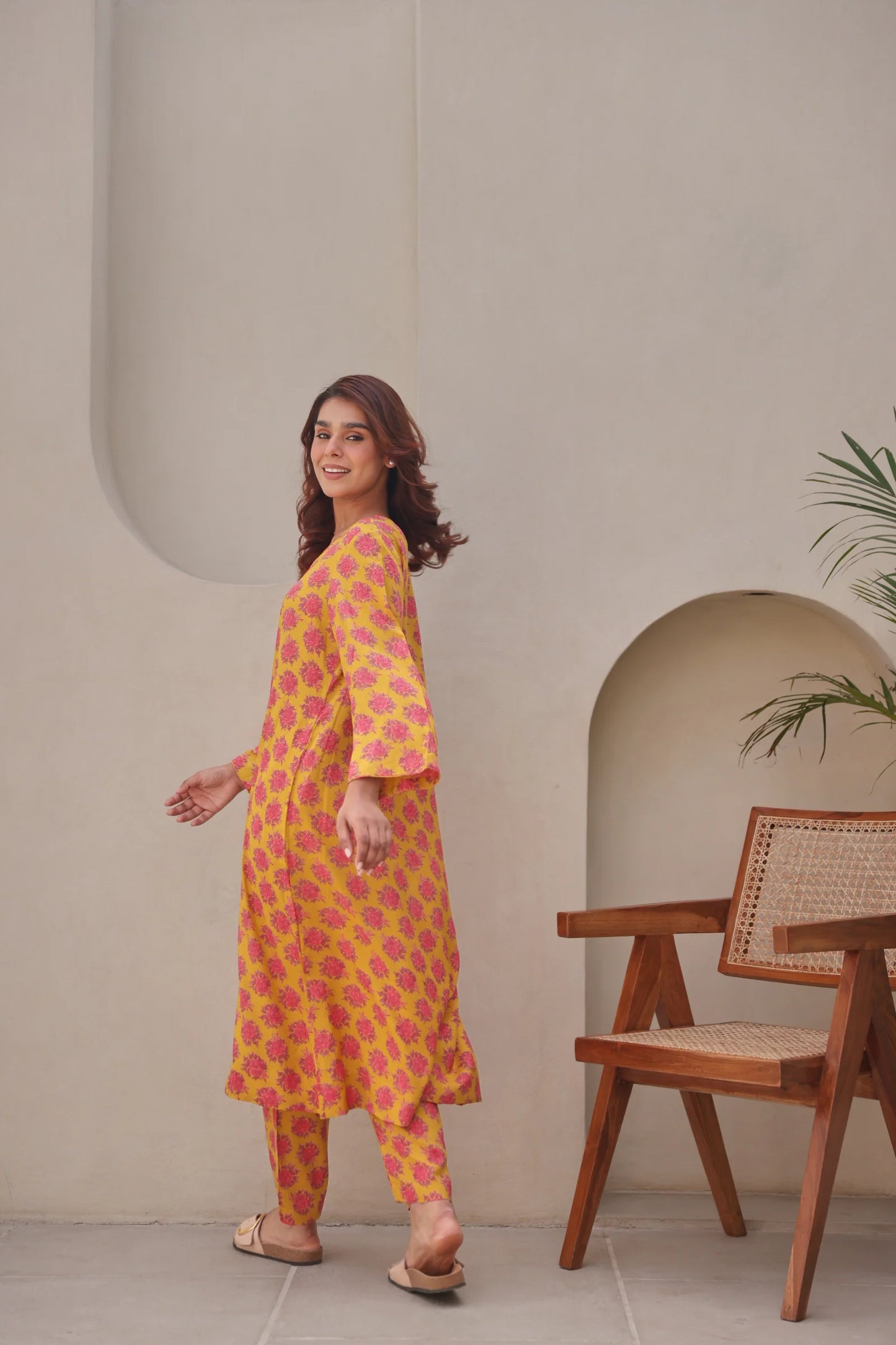 Yellow Floral Printed Modal Co-Ord Set