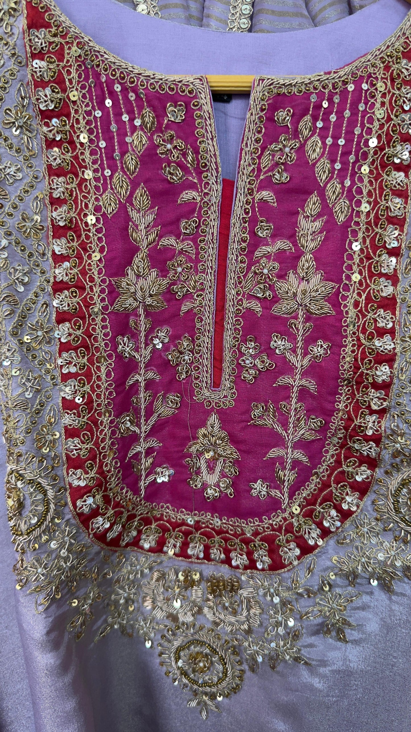 Beautiful work with ethnic colour in tissue fabric kurta dup with crepe divider set