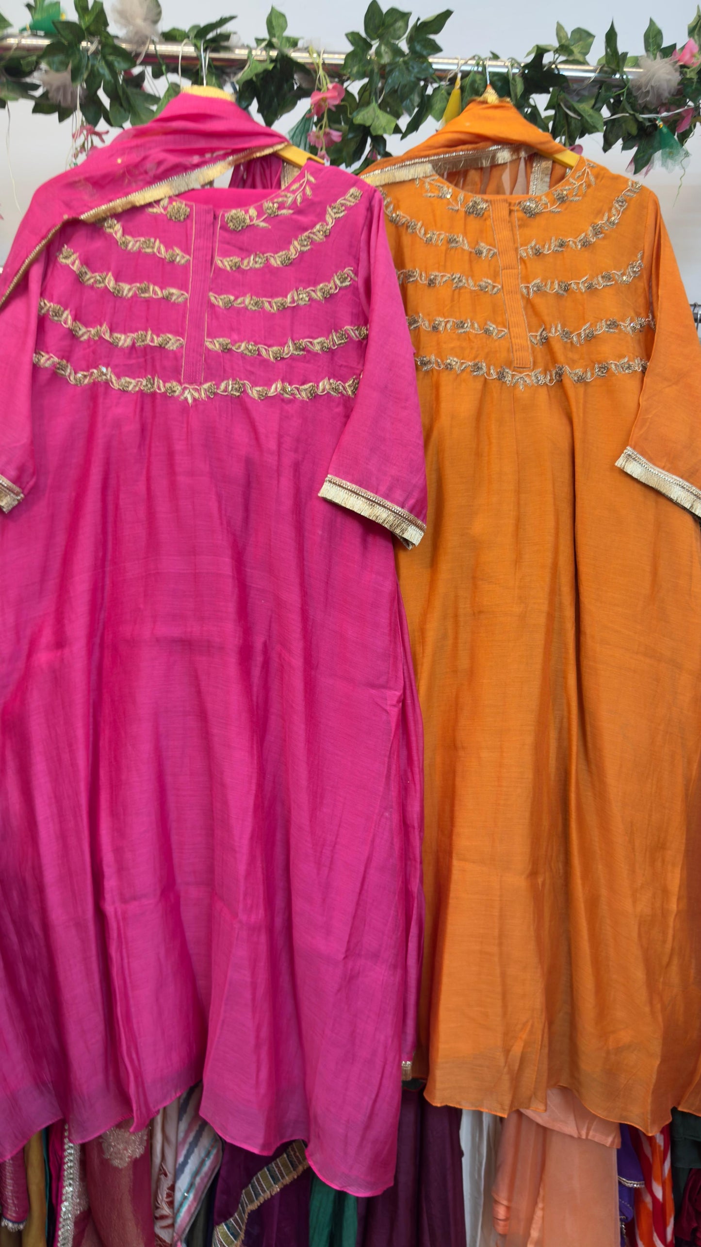 Festive bright shade mul chandari in handwork