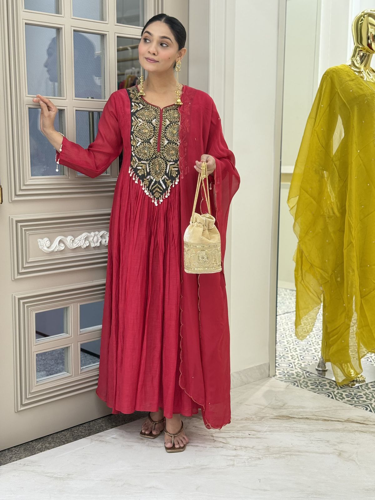 Marron mul chandari Anarkali