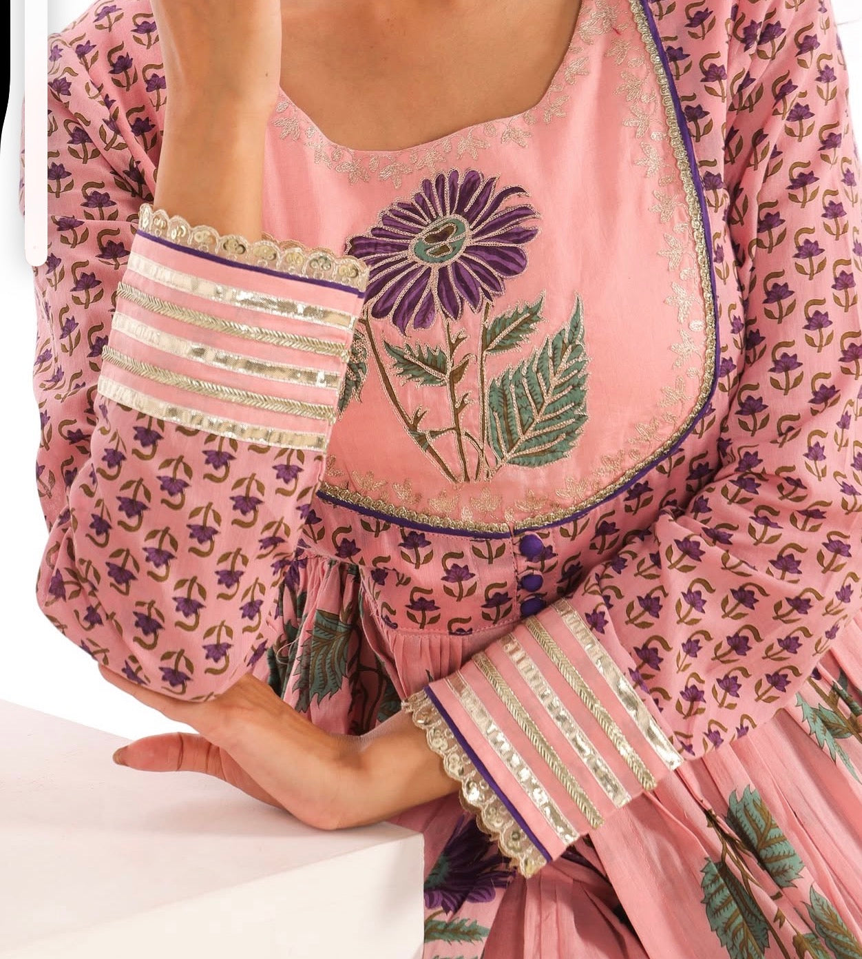 Double layer cotton gown with gota detailing ( length 53)