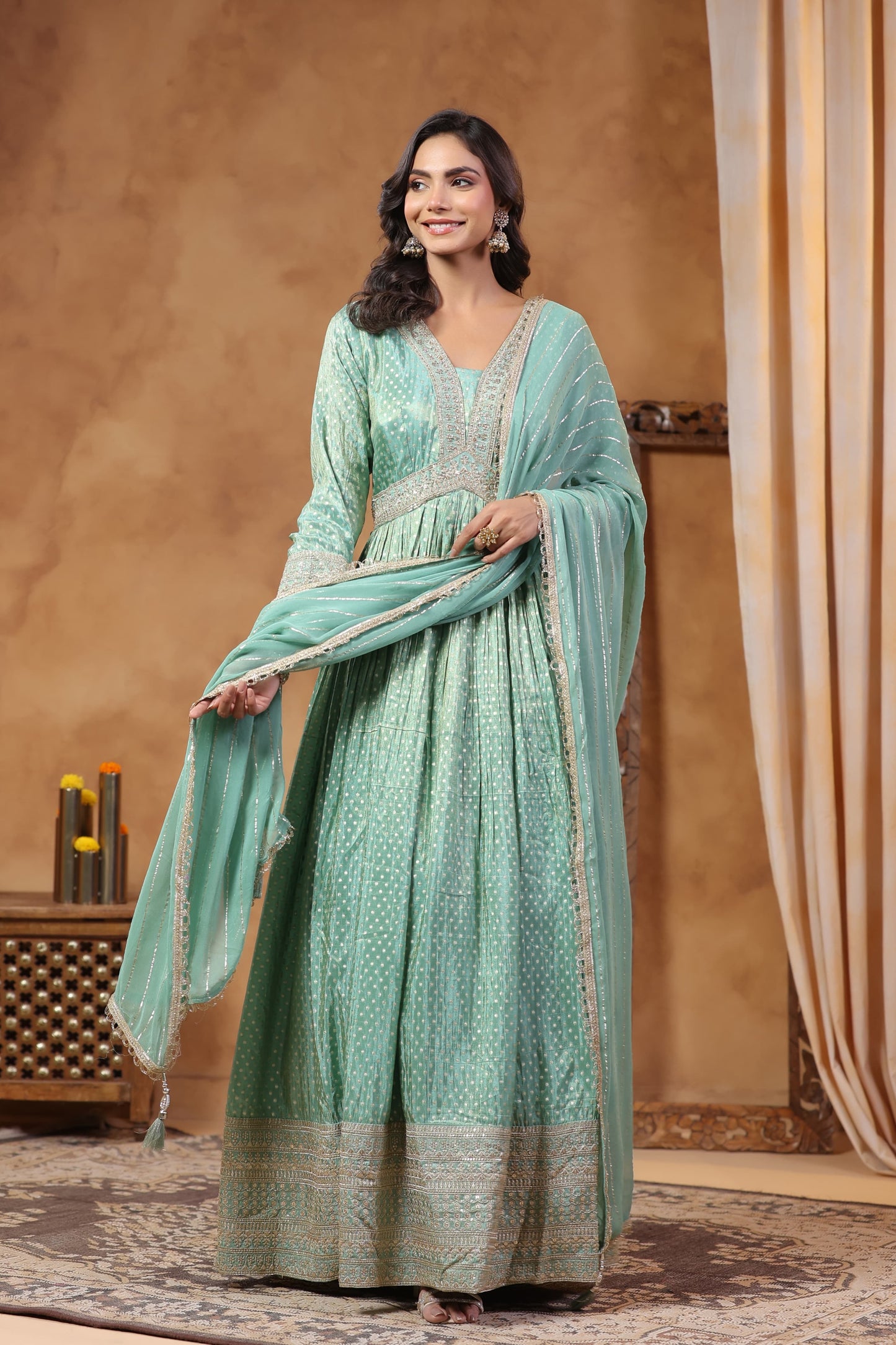 Metallic green tissue gown
