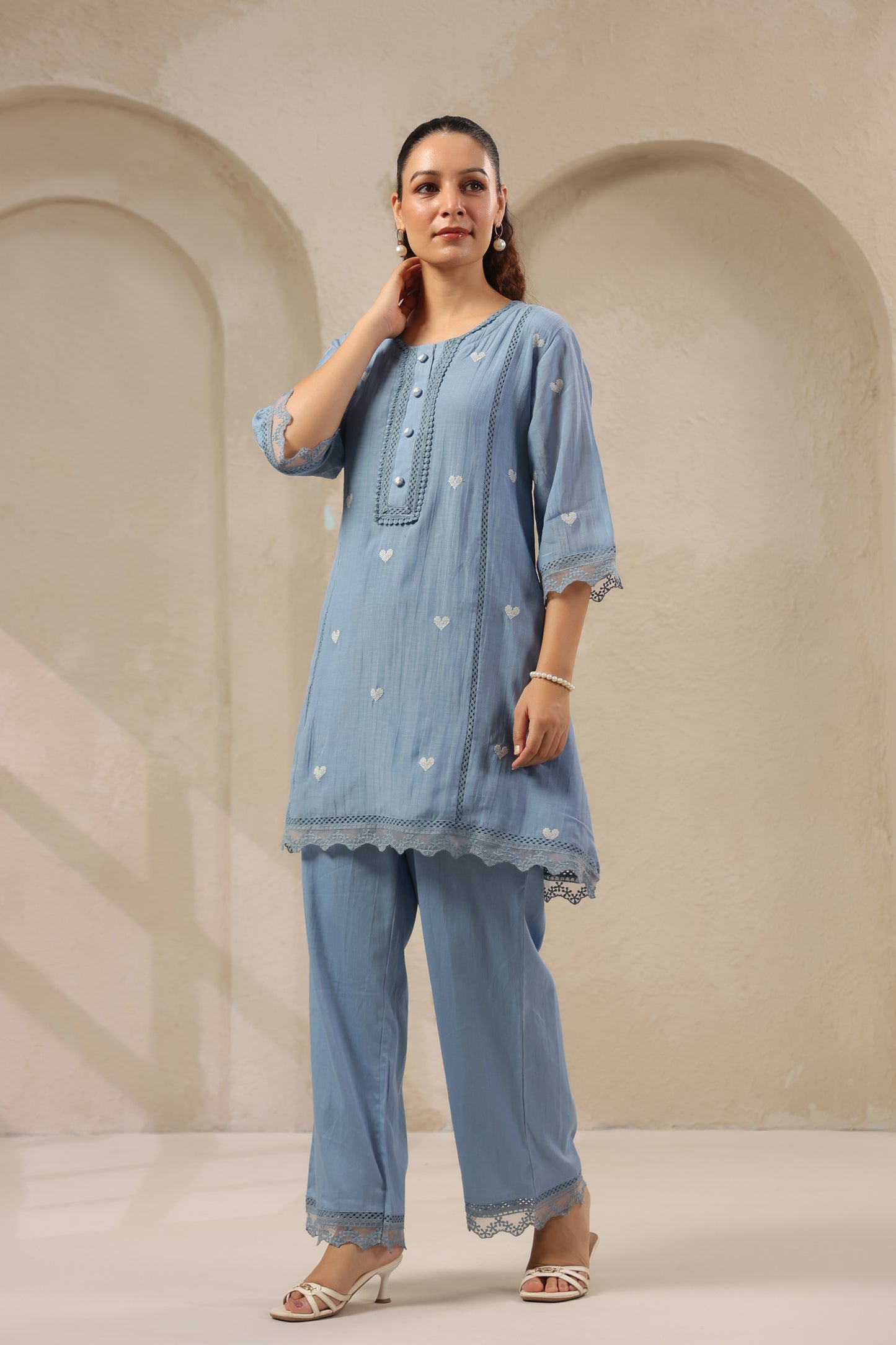 Heart blue pink mul chandari co ord set