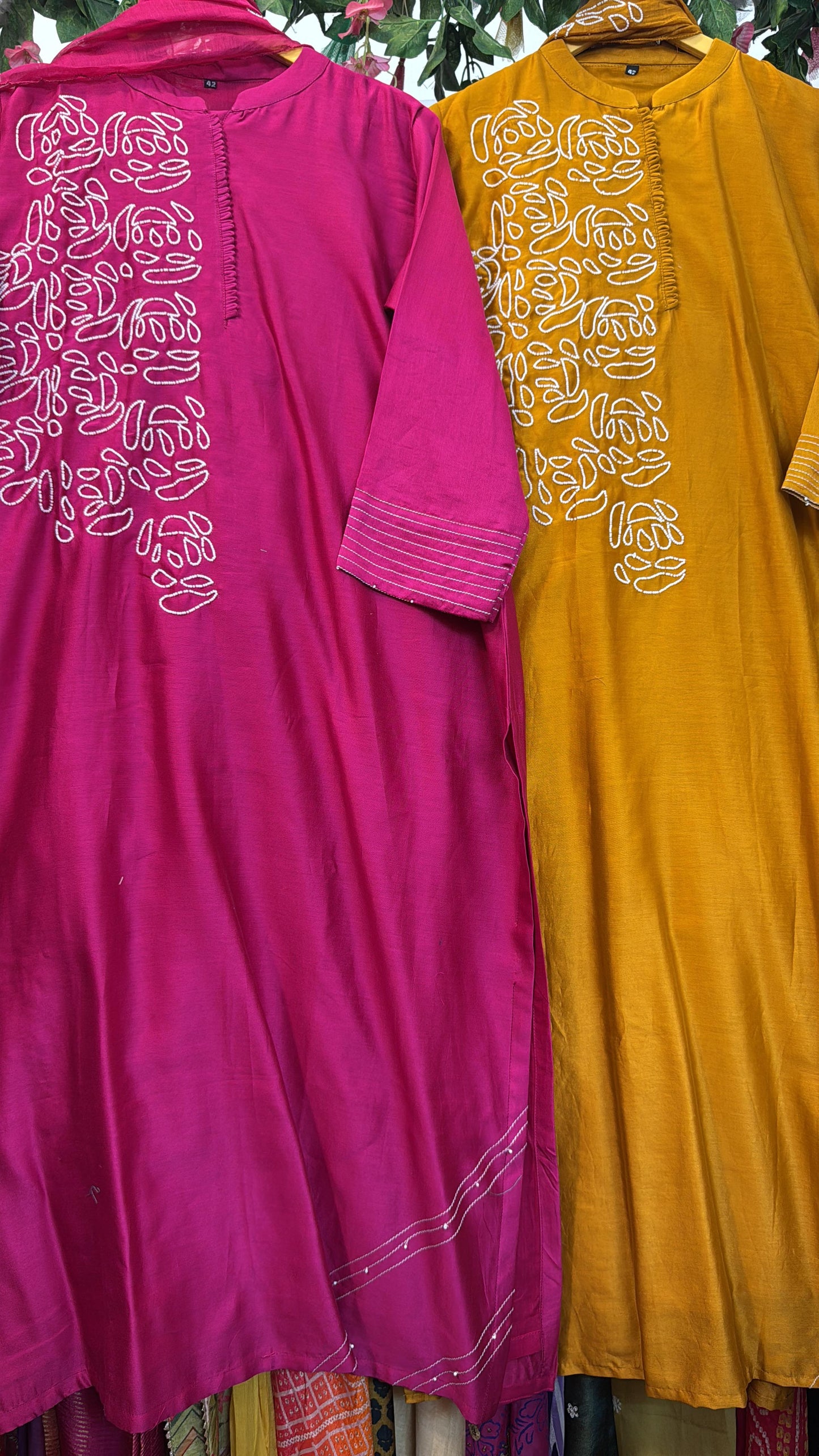 Pearl work chandari silk suit
