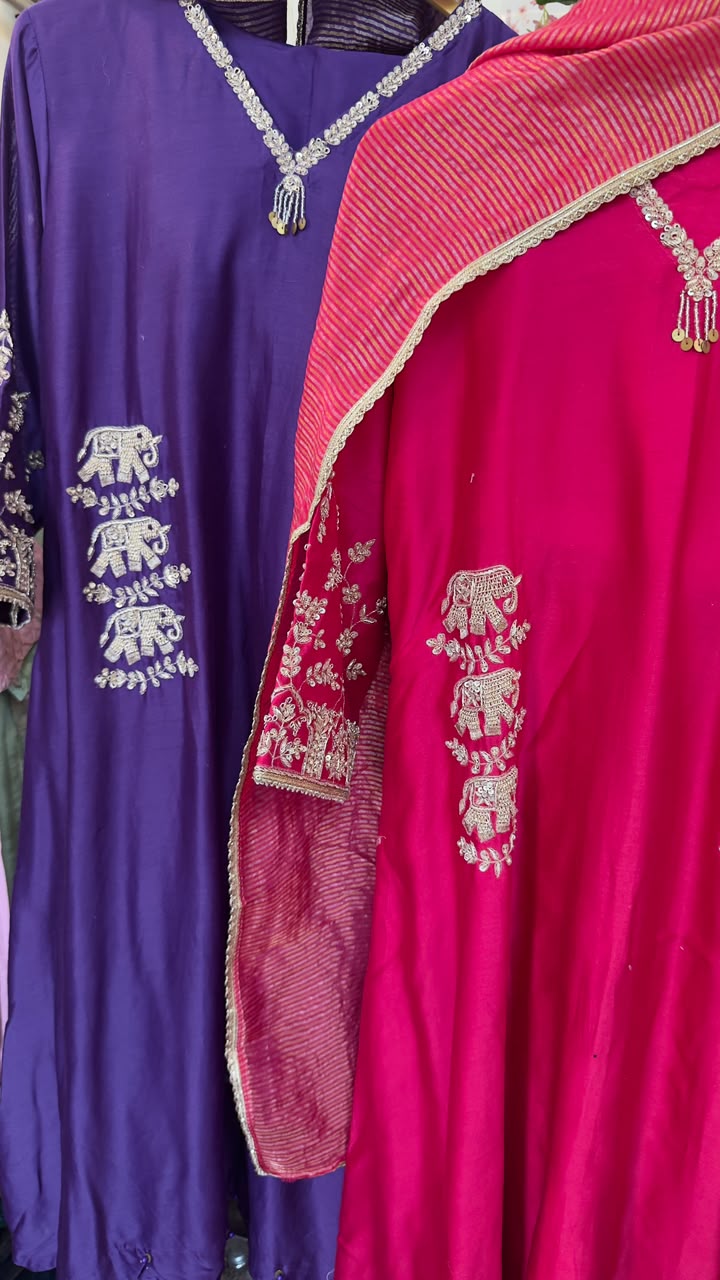 Elephant handwork silk designer suit