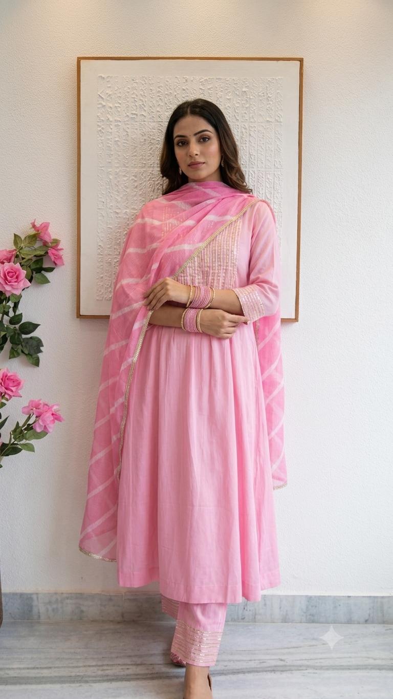 Pure cotton gota suit with kota doria dup