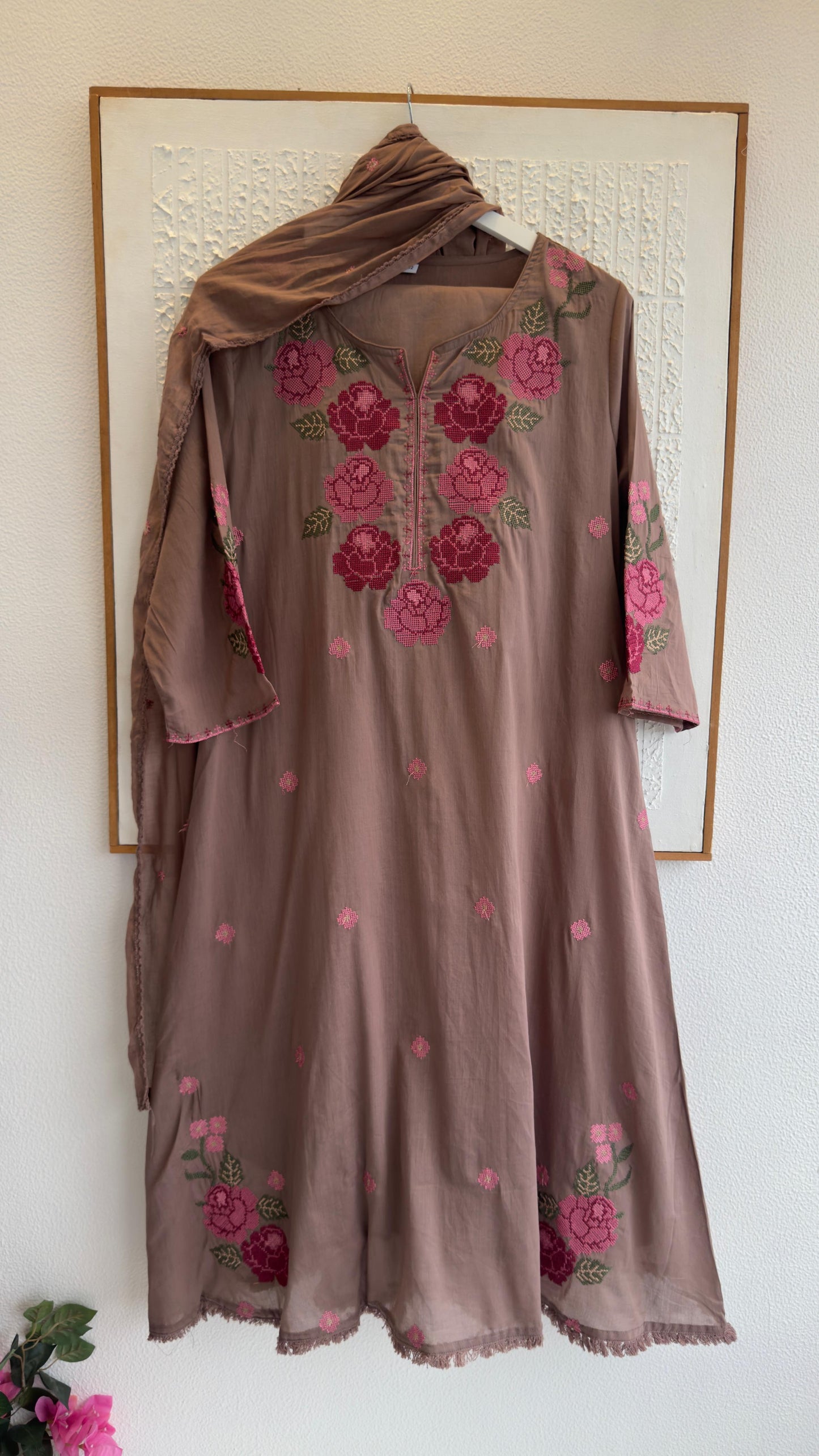 Rose cross embroidery cotton Aline suit