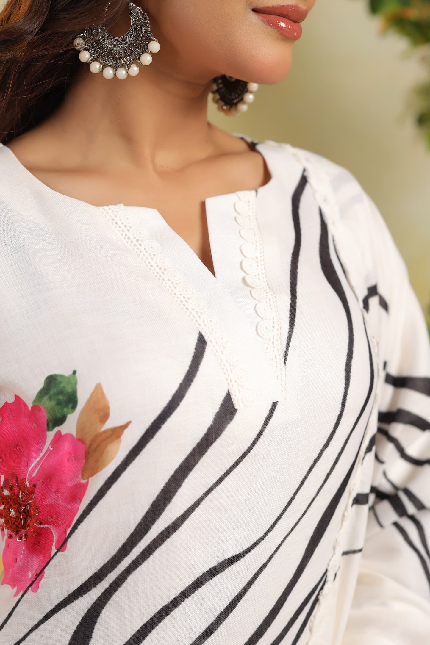 White floral linen cotton