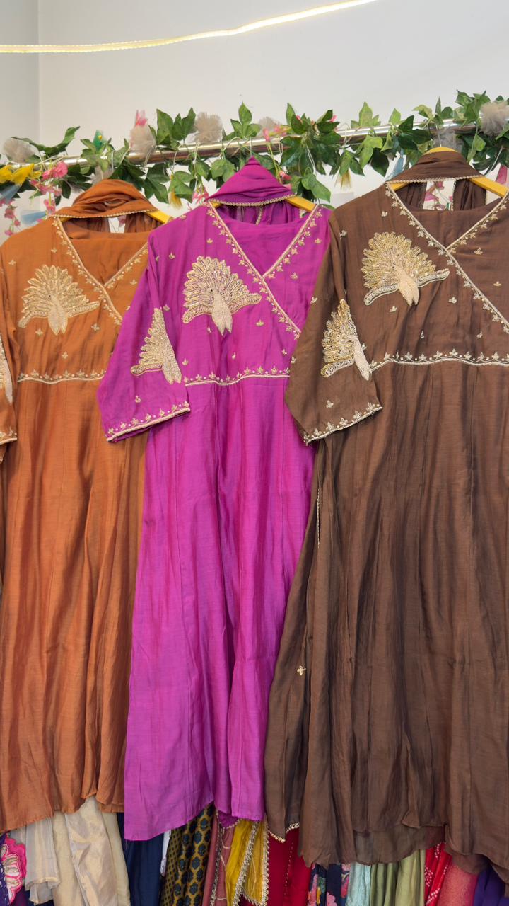Peacock Zari work Aline mul chandari suit