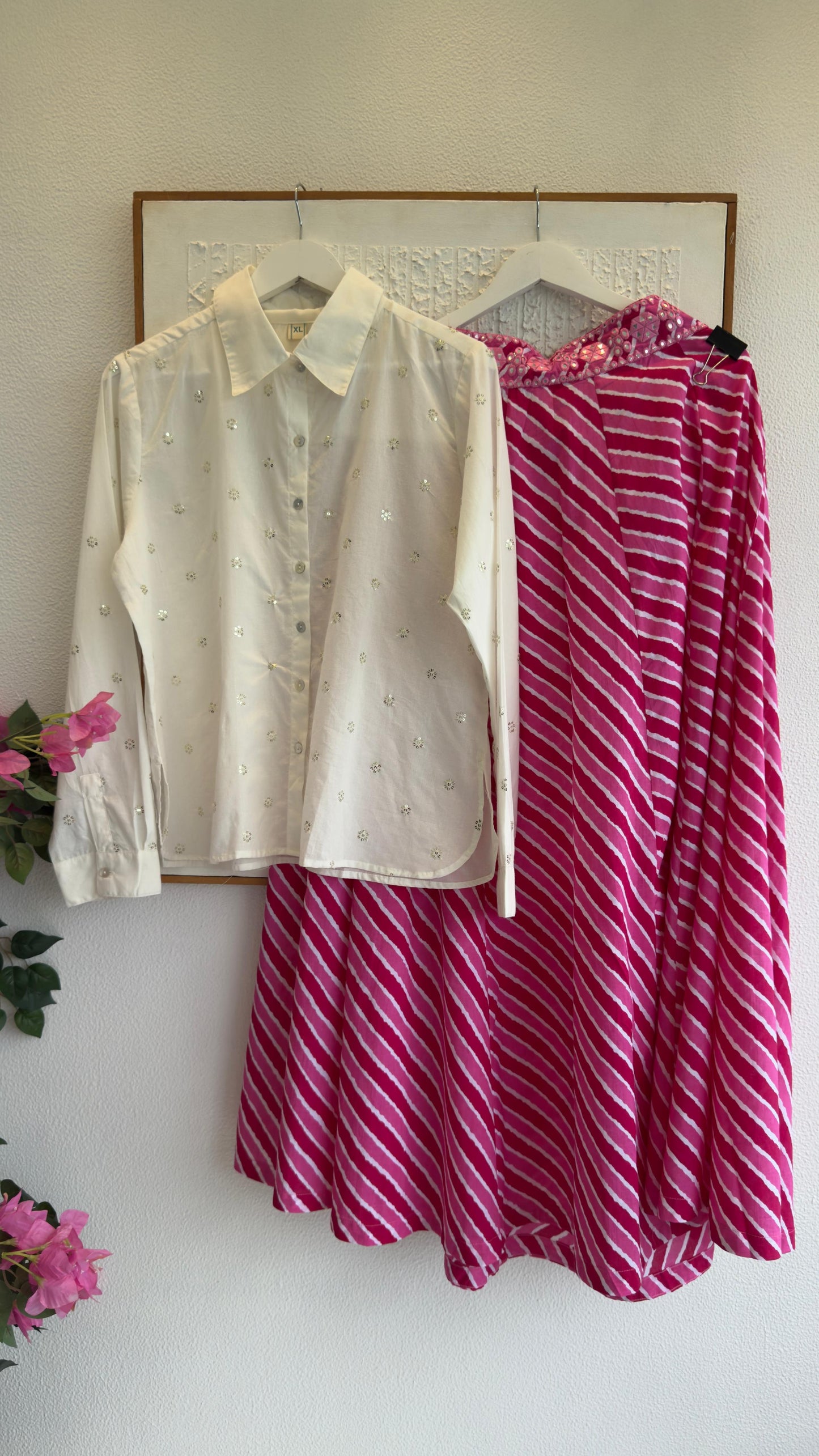 Pure cotton top with lehriya cotton skirt (top24 length & skirt 40)