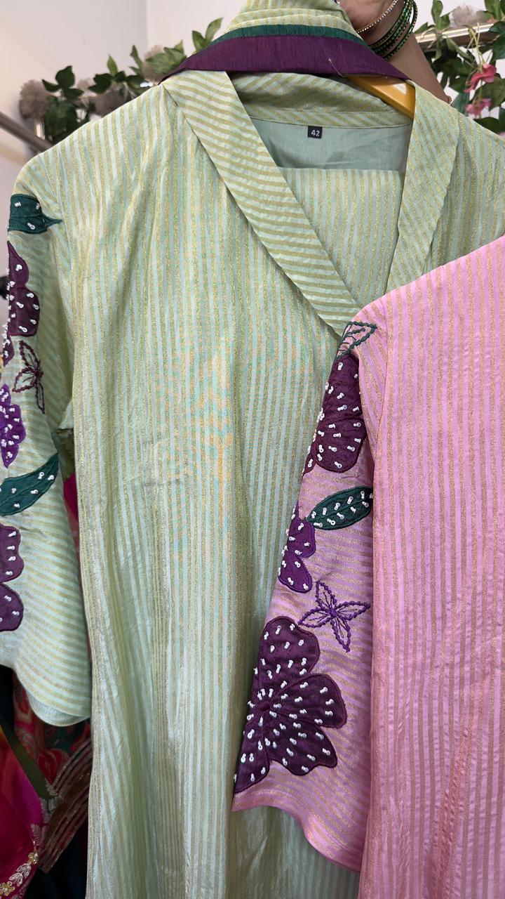 Angrakh tissue short kurta divider set with heavy duppat set