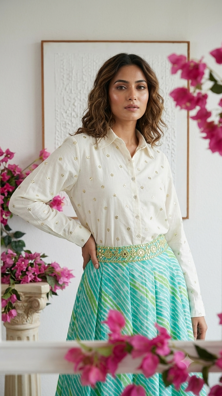Pure cotton top with lehriya cotton skirt (top24 length & skirt 40)
