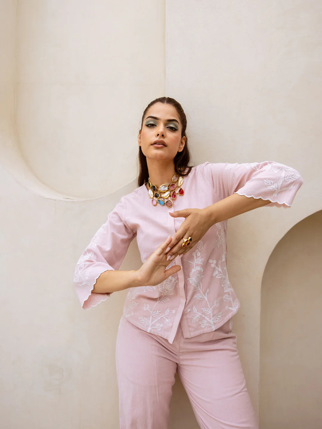 Mia pink embroidery co-ord set
