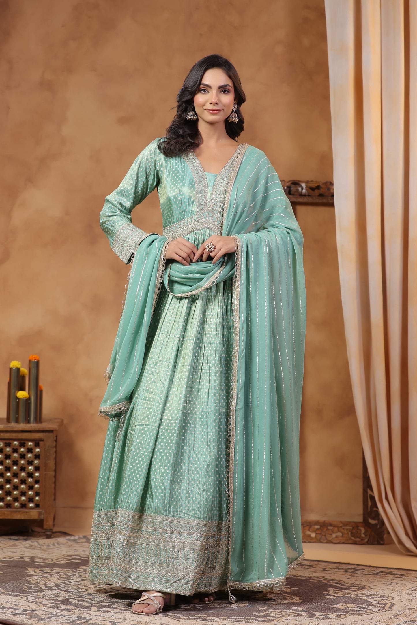 Metallic green tissue gown
