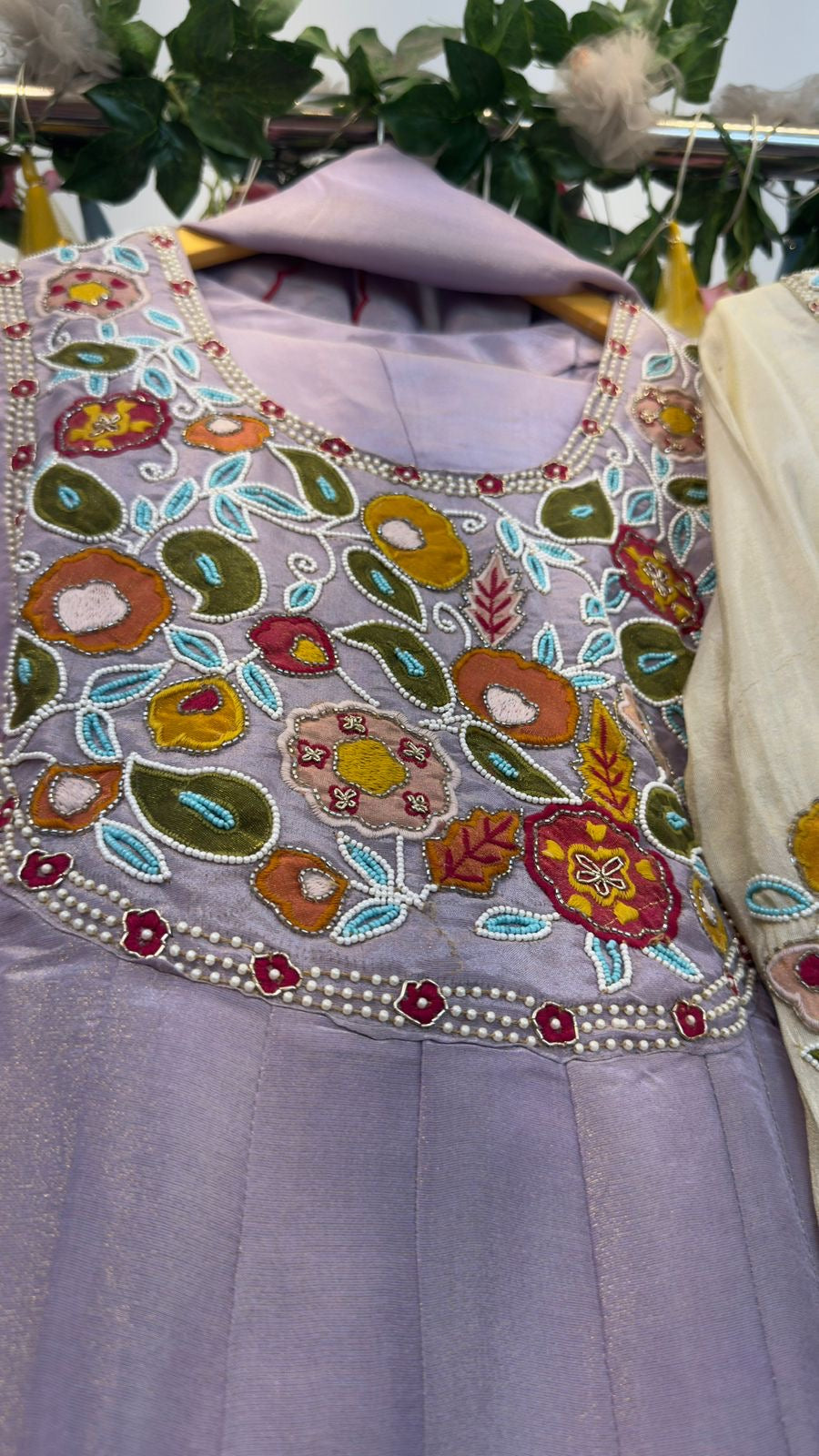 Tissue Anarkali classy pearl work and appliqué